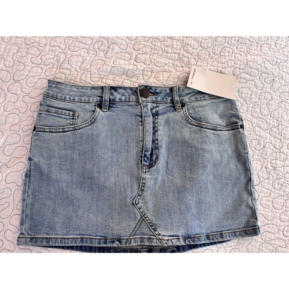 O'Neill Madalena Denim Mini Skirt Light Wash Blue Size 28